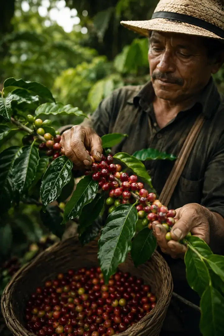 Grains de café sur la branche
